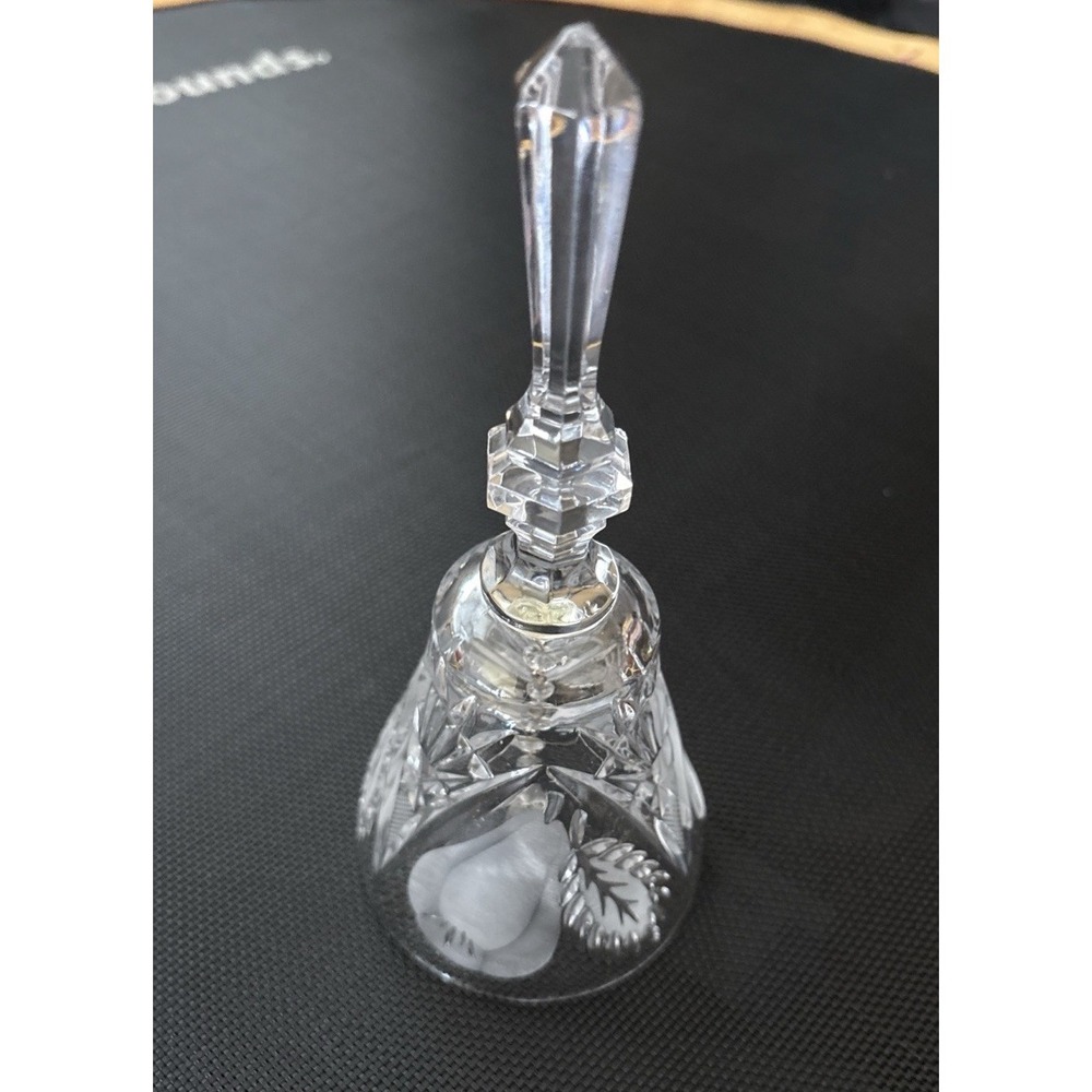 24% Lead Crystal Clear Cut Glass Hand Bell W.Germany 7-3/4" Tall PEAR MOTIF